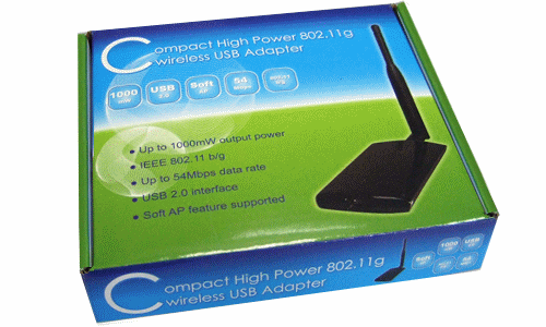 高功率1000mW 猛速戰熊USB無線網卡(2.4GHz)+5dBi小天線